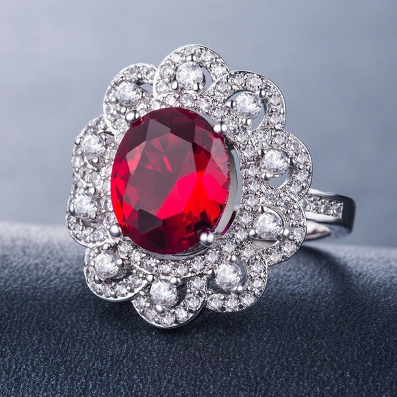 925 Silver Oval Cut Ruby Ring New - Picture 4 of 4